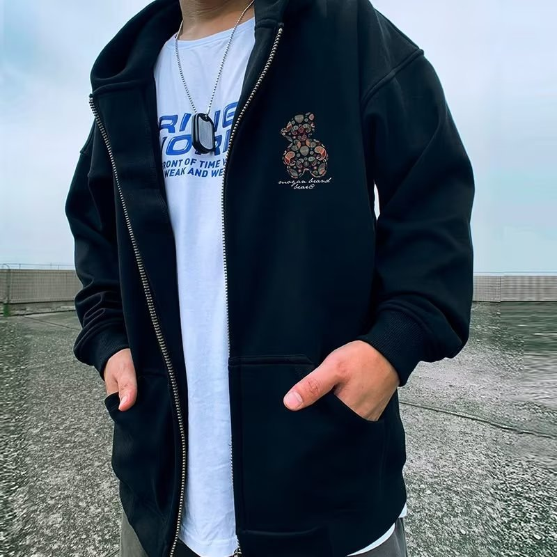 Oversized vår og høst tynn sesongbasert løs pluss størrelse hettegenser med glidelås tykk herre yttertøy 8XL_voghion.com