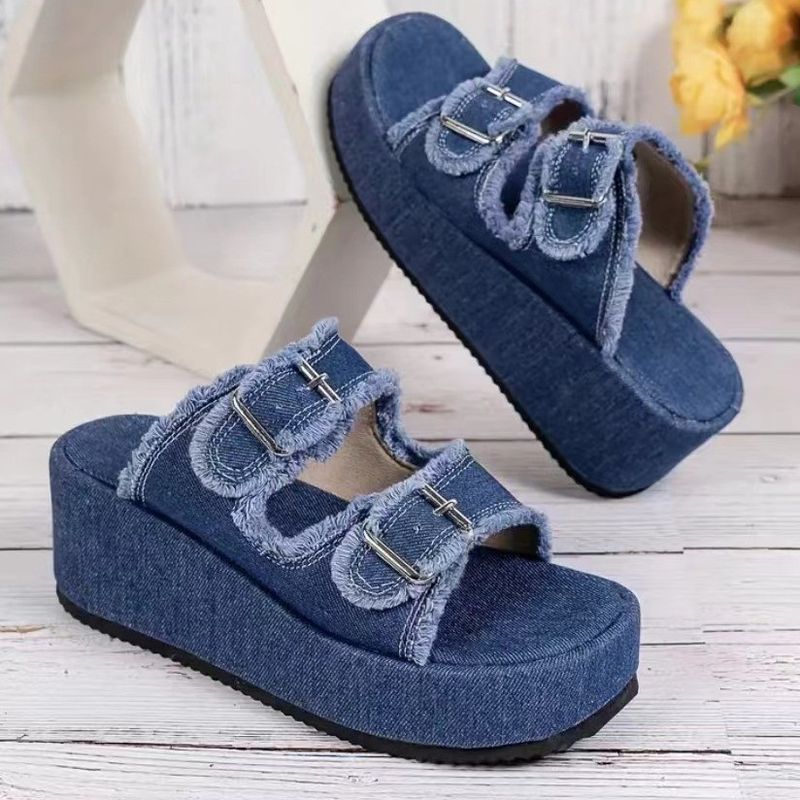 Damen-Sandalen mit Doppelband und verstellbarem Fußbett und quadratischer Schnalle_voghion.com