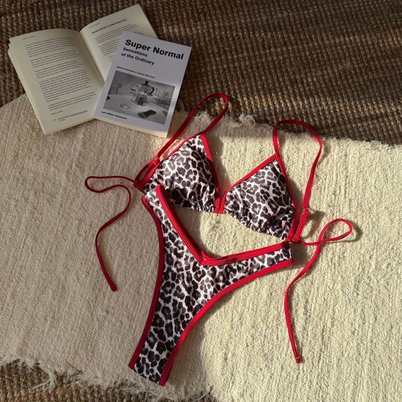 Bikini-Set mit Leopardenmuster – Sexy Triangel-Bademode mit seitlicher Schnürung für Damen_voghion.com