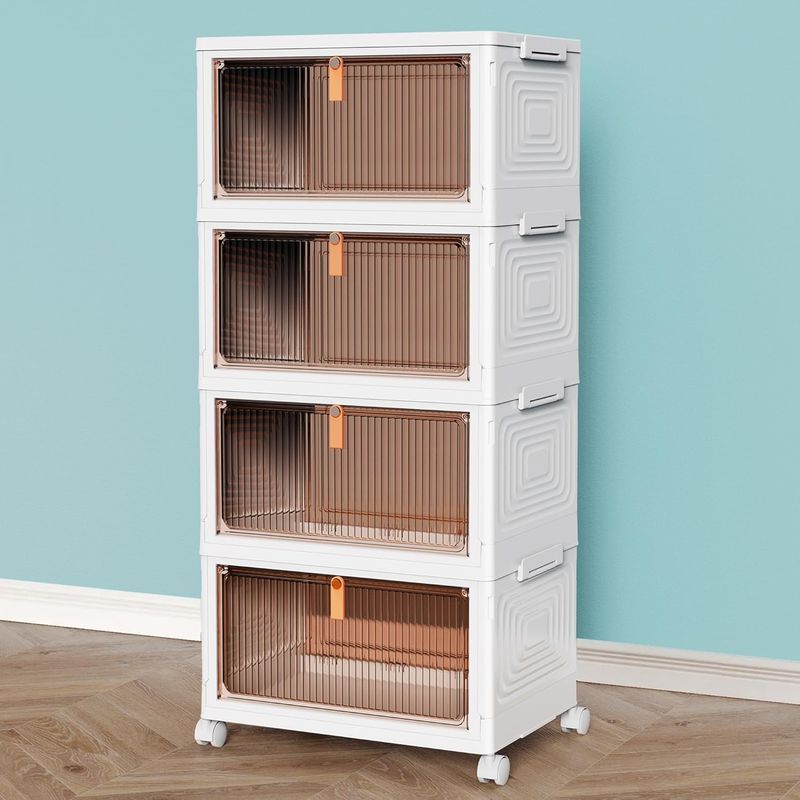 4 Tier Plastic Storage Bins And Boxes Organizer Stackable With Lids For Bedroom, Living Room, Office - Foldable_voghion.com