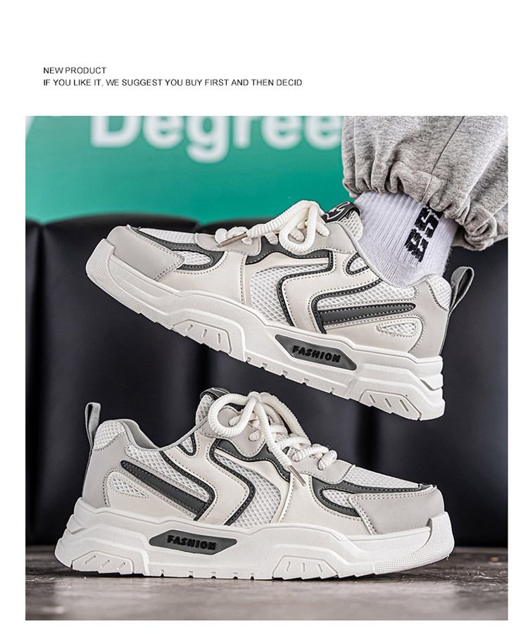 Herbst Herren Neue Atmungsaktive Mesh Weiß Vielseitige Dick-Sohle Sneakers Casual Board Dad Trendy Schuhe_voghion.com