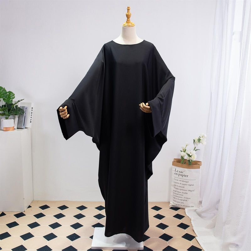 Dammekleeder Einfarweg Arabesch Kleed Fraekleed mat Kappduch Abaya Casual Loose Fliedermausärmel Robe_voghion.com