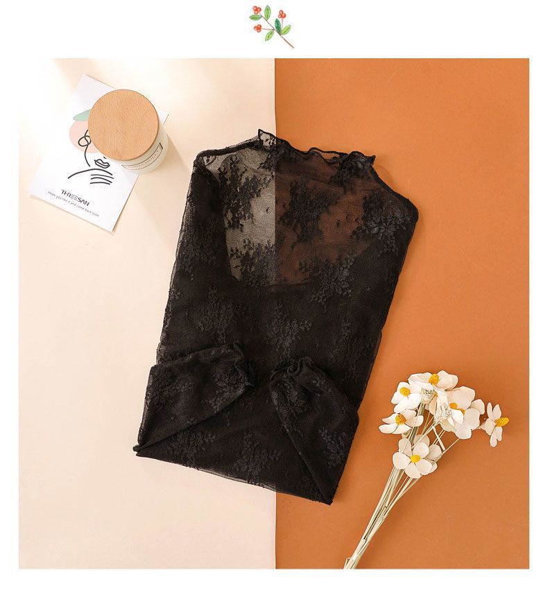 Women's Clothing Hollow Lace Bottoming Shirt For Women Spring And Autumn New Thin Half High Collar Inner Mesh High End Tops_voghion.com