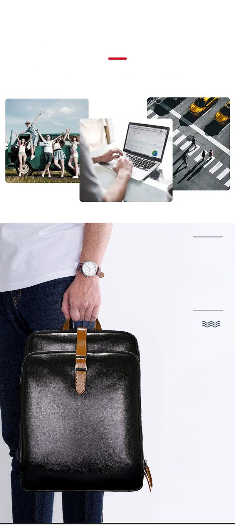 Wasserdichter Rucksack aus Leder im Modetrend, Computertasche, Unisex, mit mehreren Fächern und großem Fassungsvermögen_voghion.com