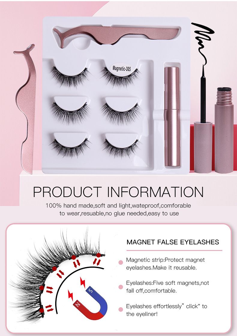 Sztuczne rzęsy, nowe, 3 pary, w pudełku, bez kleju, magnetyczne, sztuczne rzęsy, naturalne, grube, podkręcane, z włókien chemicznych_voghion.com