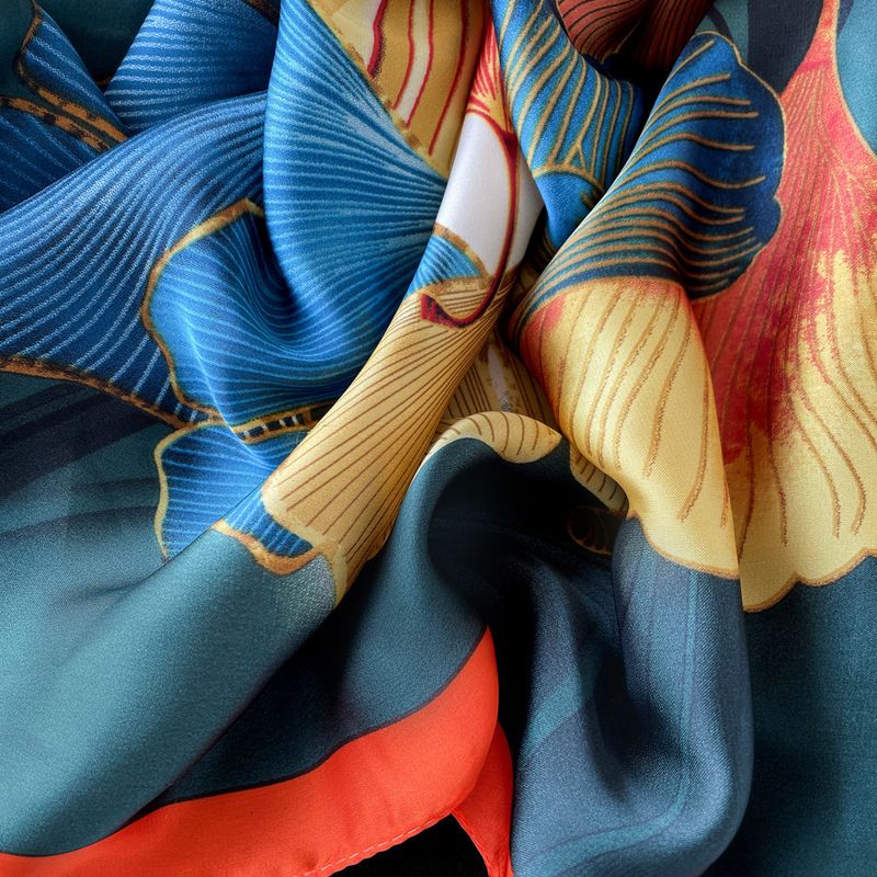 Frühling und Sommer mittlere Länge mit Ginkgo-Design Simulation Seide, schöne Landschaft Satin, High-End-Textur Schal,_voghion.com