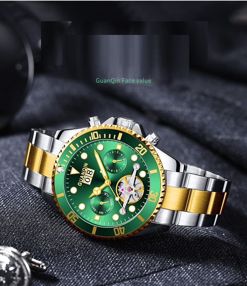 GUANQIN Herrenuhren, automatische Skelett-Armbanduhr mit Selbstaufzug, Saphirglas, Schwungrad, mechanisch, Datum, Woche, männliche Stundenuhr_voghion.com