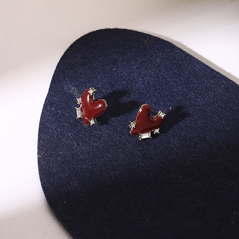 Orecchini di garofano di tendenza coreana - Cuore rosso da donna, retrò, cristallo, personalizzati, pesca, orecchini, regali di compleanno,_voghion.com
