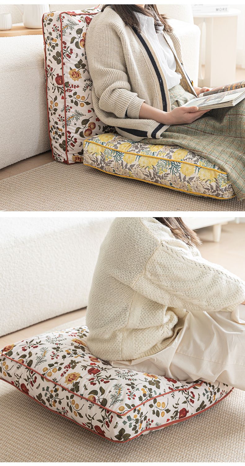Cuscino da pavimento grande 60x60 cm con stampa floreale - Fodera rimovibile e lavabile, cuscino quadrato imbottito in cotone PP spesso per uso interno/esterno_voghion.com