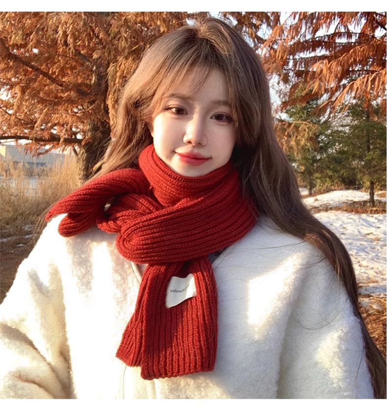 Sciarpa da donna Inverno 2025 Nuova sciarpa calda coreana in lana lavorata a maglia Sciarpa calda spessa rossa da donna_voghion.com