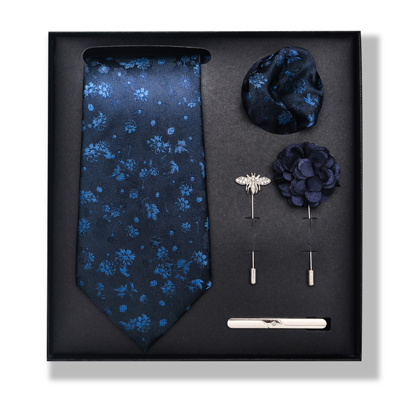 Set da uomo alla moda in tinta unita a righe con anacardi, confezione regalo da 6 pezzi, set con corsetto con fermacravatta e sciarpa quadrata_voghion.com