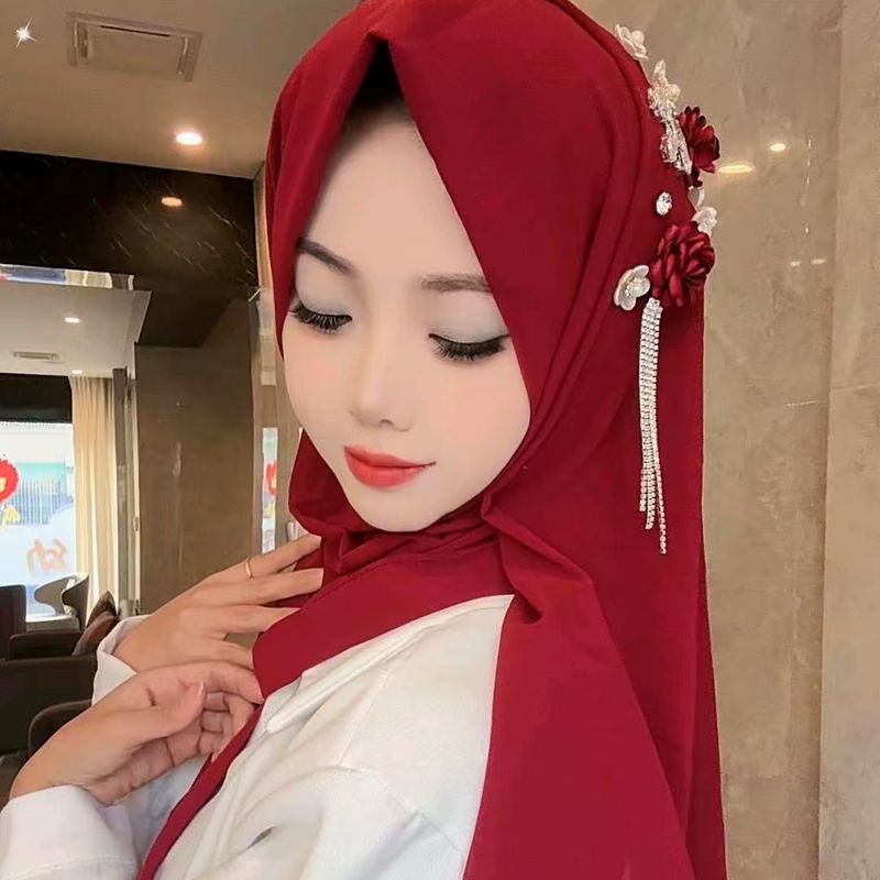 Trendy New Pearl Chiffon Long Handmade Glass Flower Tassel Damen Kopftuch Schal Schal_voghion.com