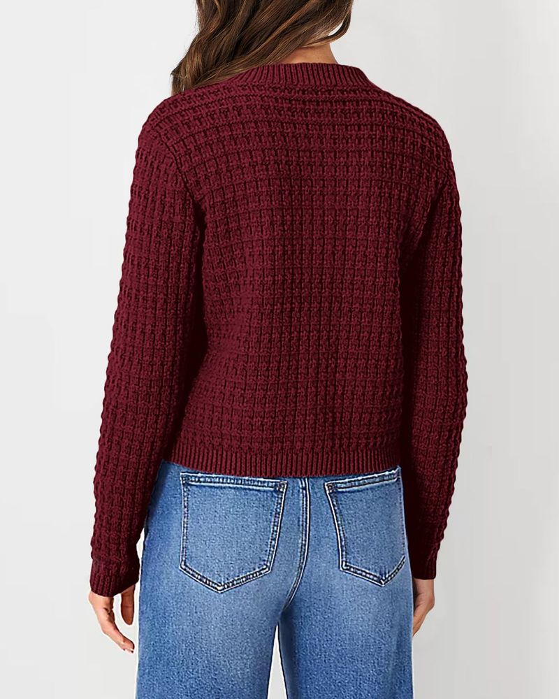 Einfarbige Strickjacke für Damen – Lässiger, leichter Pullovermantel mit Knöpfen fürs Büro_voghion.com