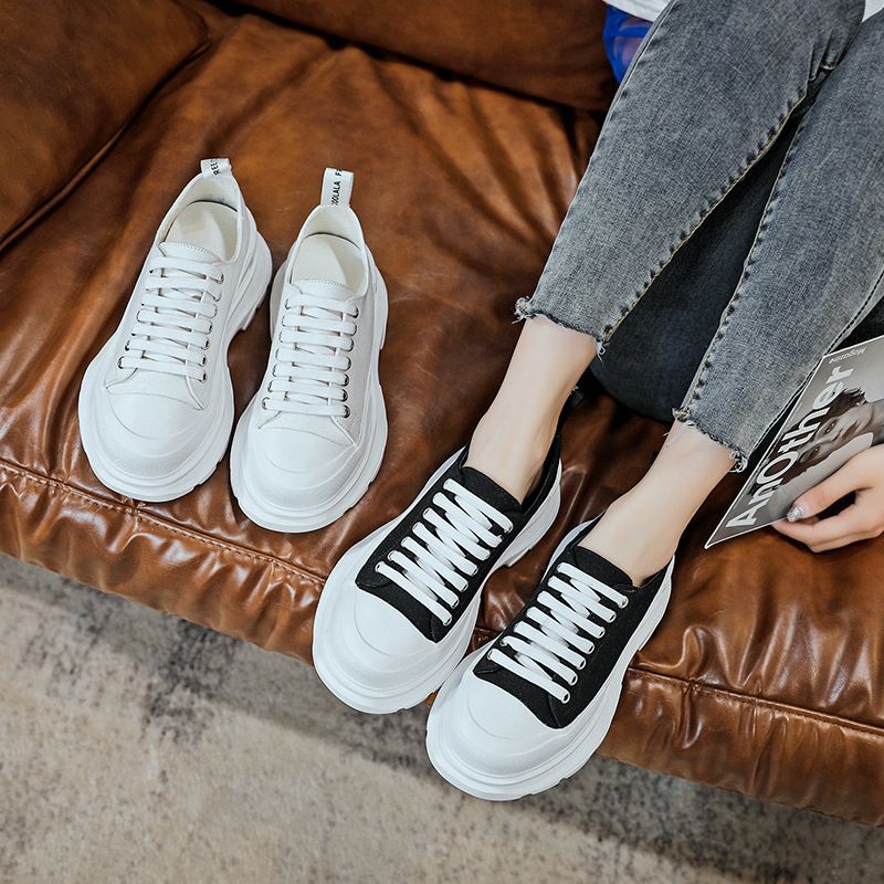 Scarpe da papà alte versatili e traspiranti, nuove, primavera 2025, in tela, bianche, con suola spessa, per donne, stabili e nuove_voghion.com