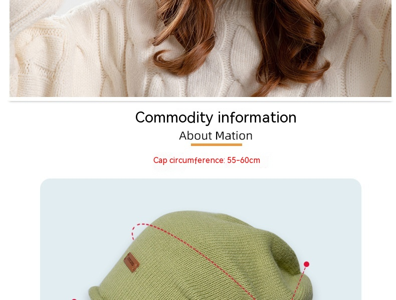 9941 Autunno e inverno pelo sottile lavorato a maglia piccola etichetta tinta unita versatile cappello al chiaro di luna fascia grande da donna Baotou_voghion.com