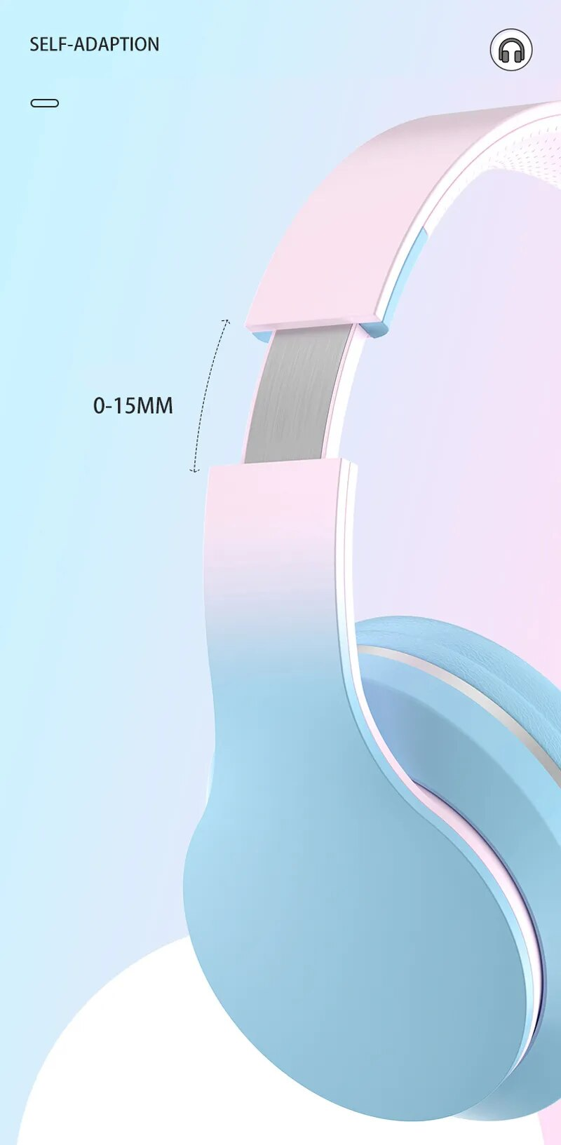Gradient Color Bluetooth Headsets ireless Headphones Stereo Bass Noise Reduction Foldable Music Helmet Earphone Gift_voghion.com