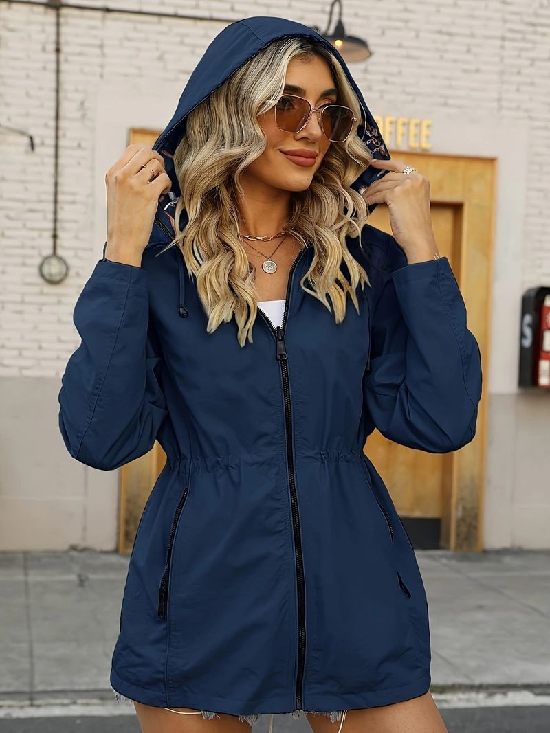 Waterdichte windjack voor dames – Slim fit regenjas met capuchon voor buiten en woon-werkverkeer (zwart/marineblauw/geel/blauw/rood, S-XXL)_voghion.com