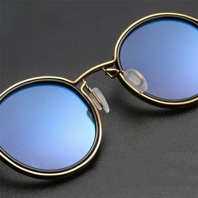 Lesebrille Herren Luxus Runder Rahmen Lupenbrille Klare Linse Anti Blaulicht Brille Männer Frauen Metall Lesebrille Neu_voghion.com