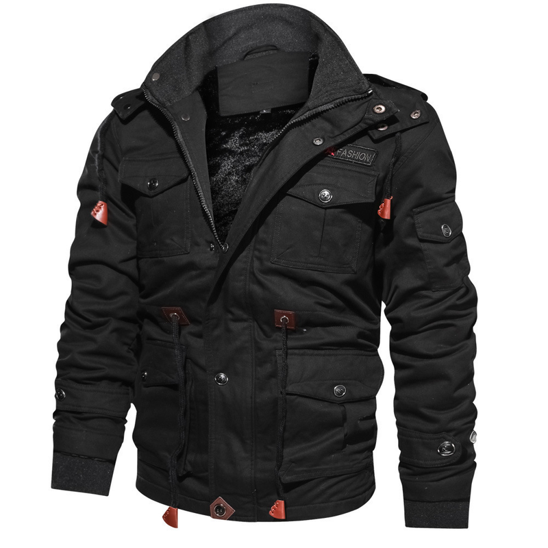 ActiveGo ActiveGo Giacca da lavoro lavata di media lunghezza in cotone spesso foderato in pile con cappuccio da uomo autunno inverno 2024_voghion.com