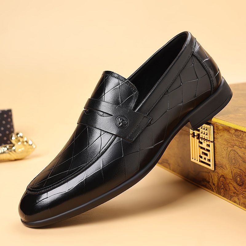 Euro Step 2025 New Autumn Casual Loafers Top Layer Cowhide Business Leather Slip-On High-End British Style Men's Shoes_voghion.com