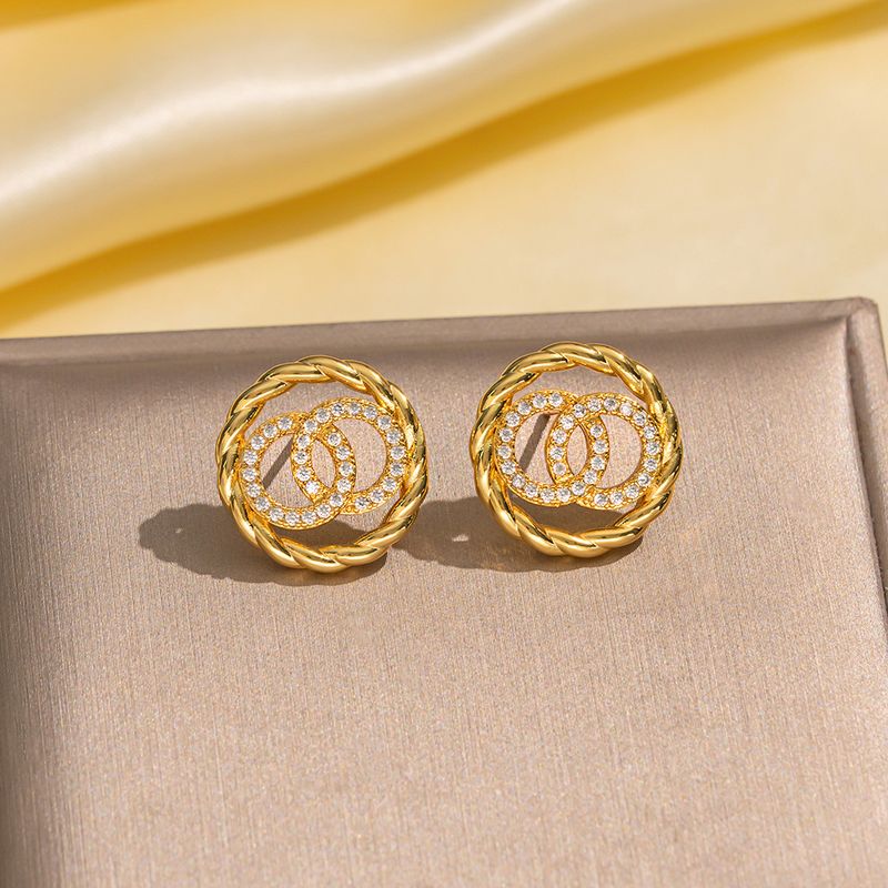Set di orecchini con collana e anello doppio in acciaio al titanio, elegante e di alta qualità, in stile coreano, versatili e alla moda, con diamanti sulla clavicola_voghion.com