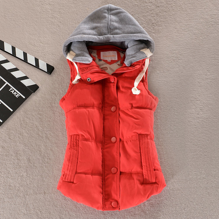 Donna versione coreana di gilet corto in velluto di cotone con cappuccio sottile sportivo_voghion.com