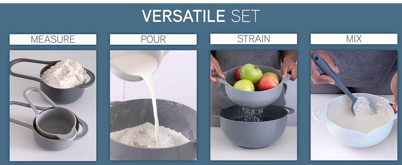 COOK WITH COLOR Nesting Bowls With Measuring Cups Colander And Sifter Set - Includes Mixing Bowls, Colander,Sifter And Measuring Cups, Pink, 8 Pc Bowl_voghion.com