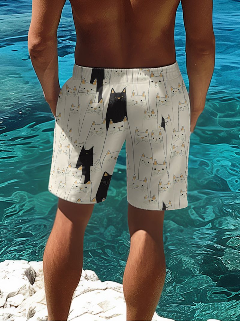 Niezrównana jakość Nowe męskie spodenki fitness do biegania i koszykówki w dużych rozmiarach z modnym nadrukiem kota_voghion.com