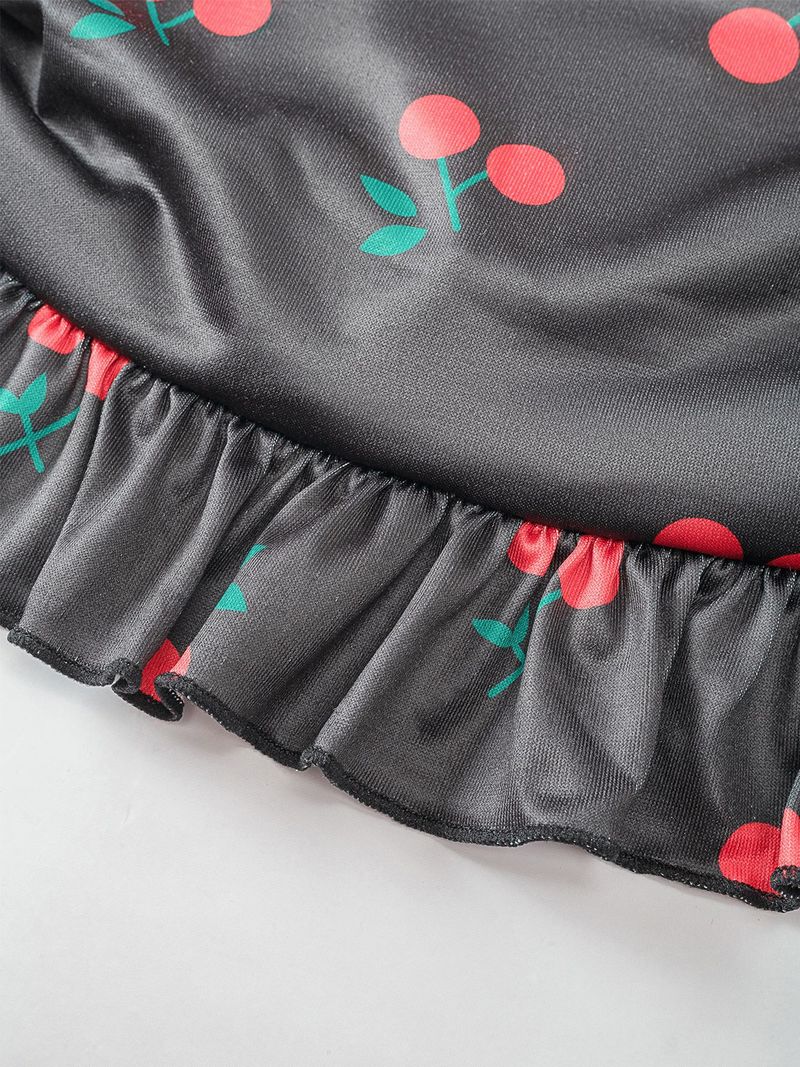 Ensemble sexy et séduisant, robe imprimée cerise en soie de lait, chemise de nuit à vendre_voghion.com