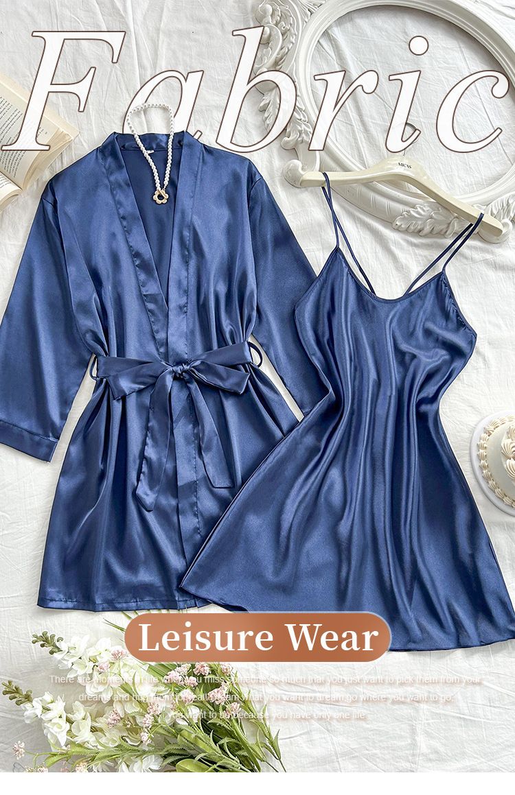 Simple Women's Homewear, Morning Robe, Silk Pajamas, Sexy Nightgown, Bathrobe_voghion.com