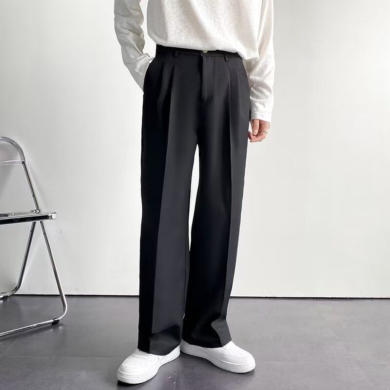 Pantalon de costume décontracté pour homme, style japonais, léger, luxueux, haut de gamme, drapé, noir, ample, droit, jambes larges, long_voghion.com