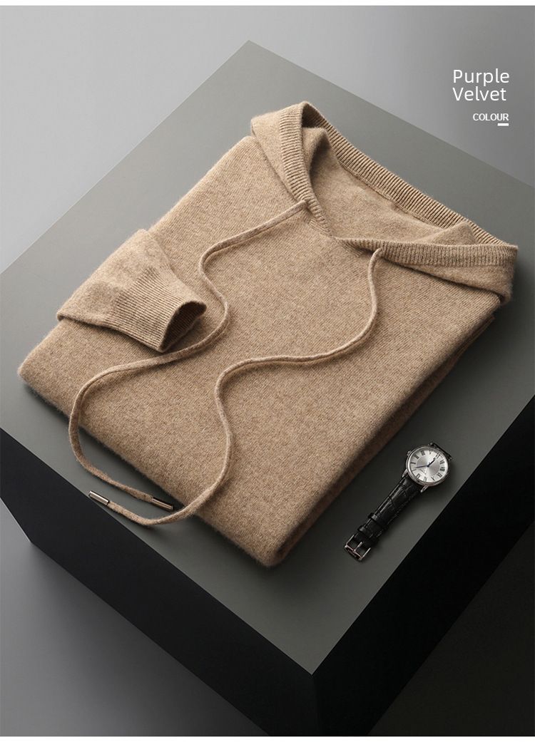 Felpa con cappuccio da uomo, tinta unita, lavorato a maglia, senza cuciture, con cappuccio, pullover, casual, da uomo, autunno e inverno_voghion.com