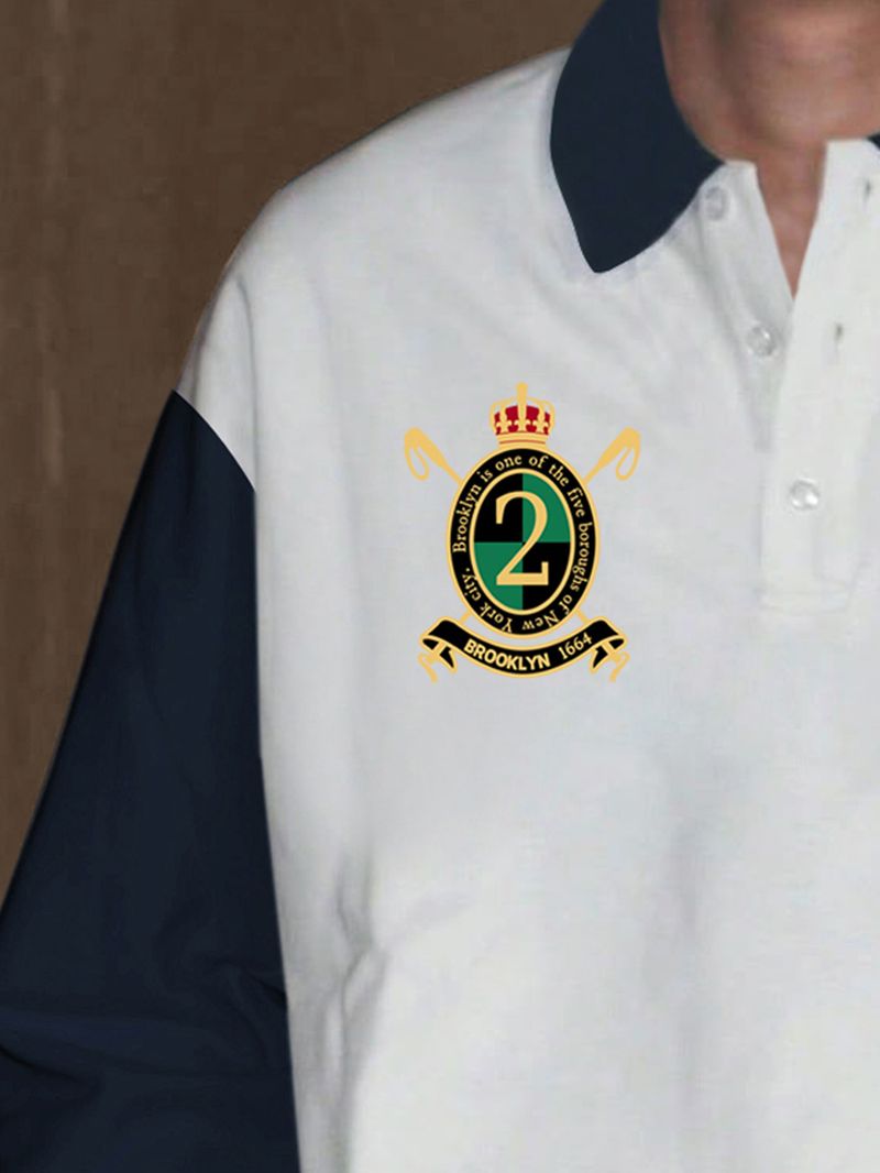Herrenbekleidung Poloshirts Lässig Bedrucktes Revers Langarm-Poloshirts Herren_voghion.com