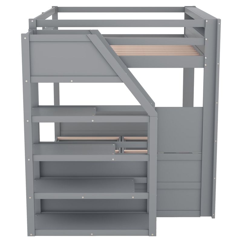 Wood Full Size Convertible Bunk Bed With Storage Staircase, Bedside Table, And 3 Drawers_voghion.com