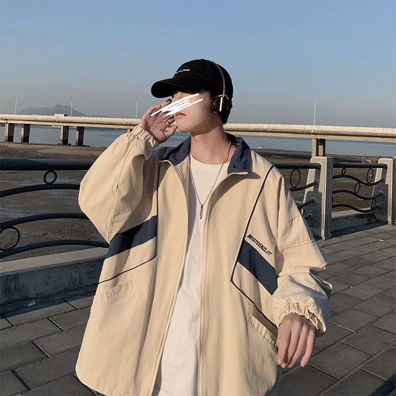 Color blocking assault for men's mountain trendy American style loose fitting and handsome outdoor standing collar_voghion.com