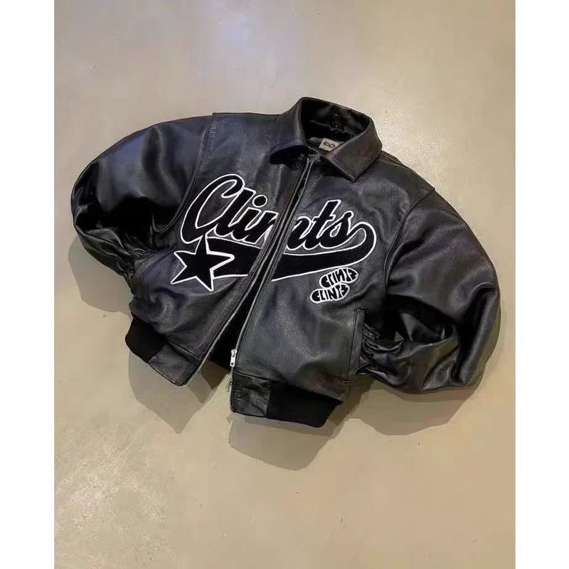 Giacca da uomo in pelle PU nera, spessa e larga, con cerniera, stile streetwear americano Y2k_voghion.com