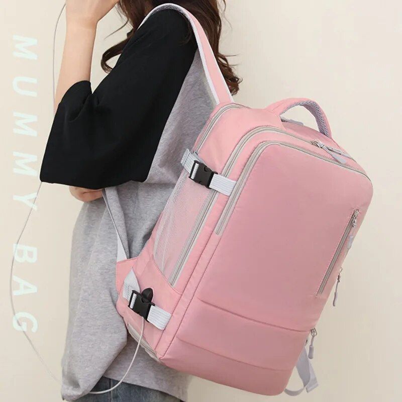 Zaino da viaggio per donna, impermeabile, per ragazze adolescenti, con ricarica USB, per computer portatile, con tracolla grande, borsa per scarpe 2024_voghion.com