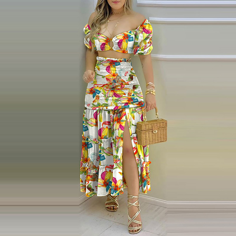 2023 Set di gonna con spacco a vita alta sexy da donna di moda primaverile_voghion.com