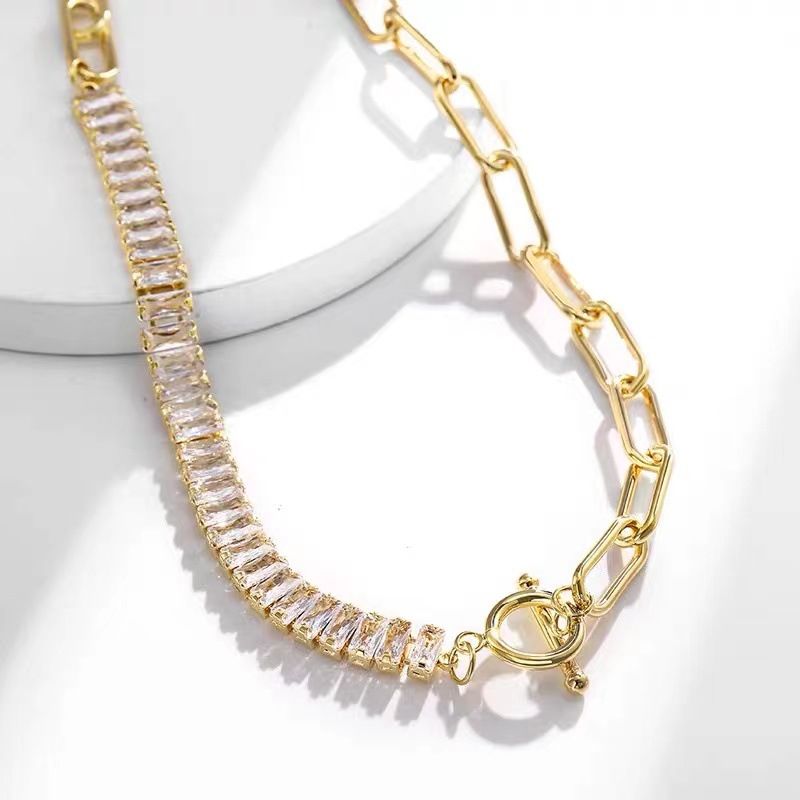 Halbkette Spleißen Halskette Unisex 2,5 * 5mm Zirkon Halskette_voghion.com