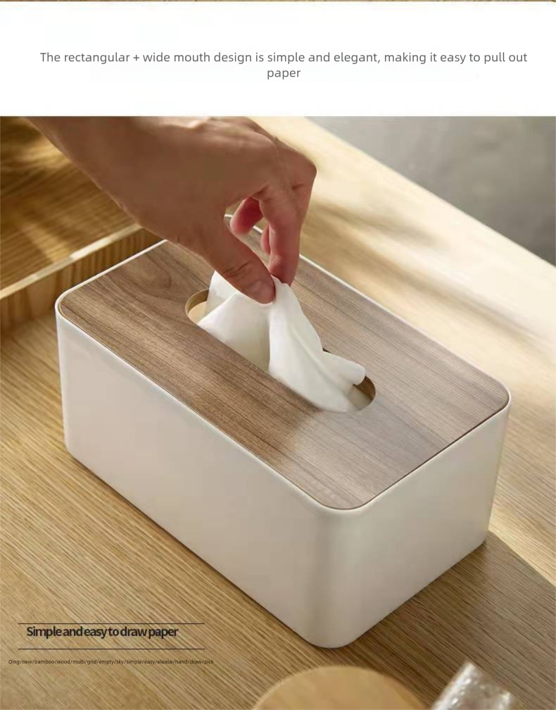 Wohnzimmer-Desktop-Taschentuchbox im japanischen Stil aus Holz, Kunststoff, einfacher Taschentuchspender, kreativer Haushalt, multifunktionale Aufbewahrungsbox_voghion.com