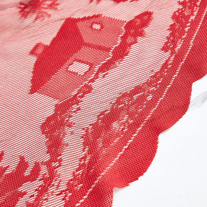 Tovaglia natalizia con bordo in pizzo - Decorazione natalizia rossa per tavoli rotondi e rettangolari (poliestere, lavabile, retro antiscivolo)_voghion.com