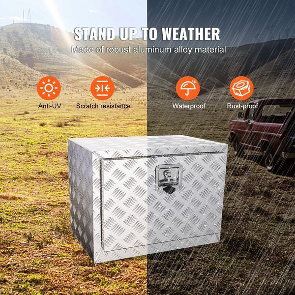 Underbody Truck Box, 24'×14'×16' Pickup Storage Box, Heavy Duty Aluminum Diamond Plate Tool Box With Lock And Keys, Waterproof Trailer Storage Box_voghion.com
