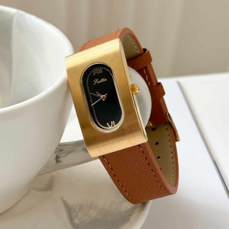 Orologio da donna Scottie rettangolare in metallo, stile minimalista, in vera pelle, casual, 9730_voghion.com