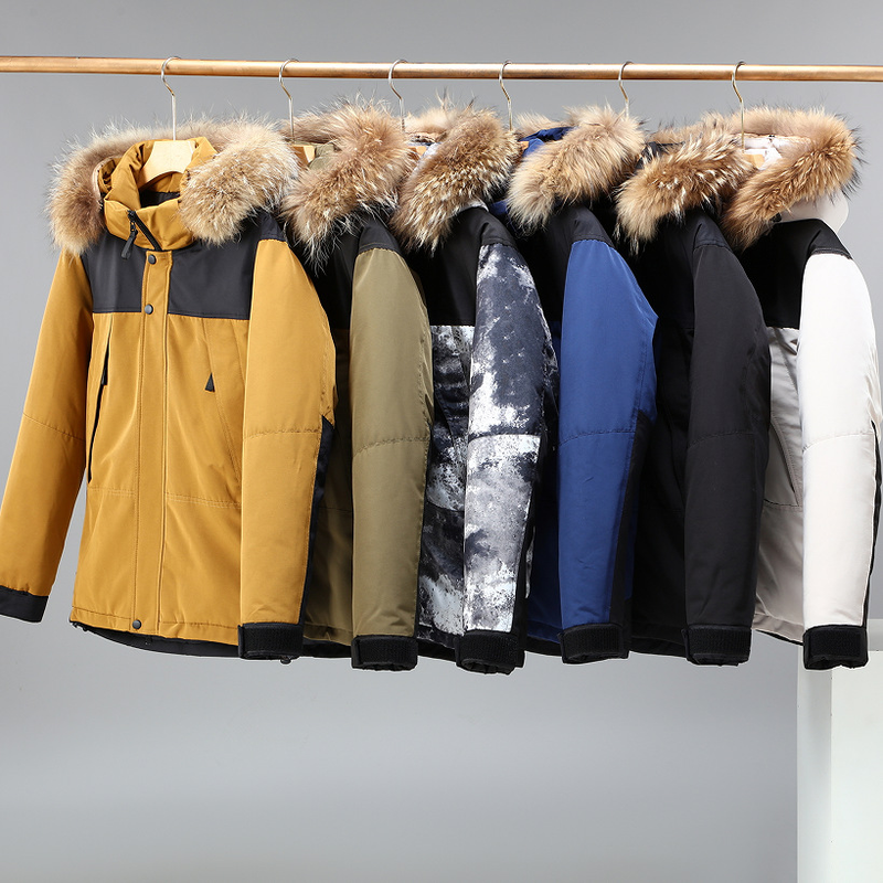 Giacca da uomo in cotone e seta resistente al freddo con collo in pelliccia di procione, tecnologia ispessita, antigraffio, giacca in cotone di alta qualità_voghion.com
