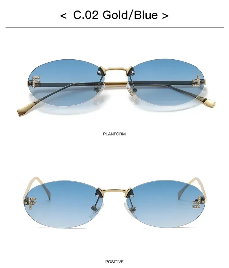 Moda 2024 Cat Eye Donna Outdoor Shopping Occhiali da guida senza montatura Retro Breve Ovale Occhiali da sole Okulos_voghion.com