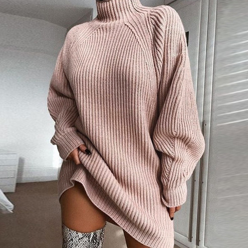 Îmbrăcăminte pentru femei Rochii Rochie de damă cu guler înalt, lungime medie, cu mânecă raglan_voghion.com