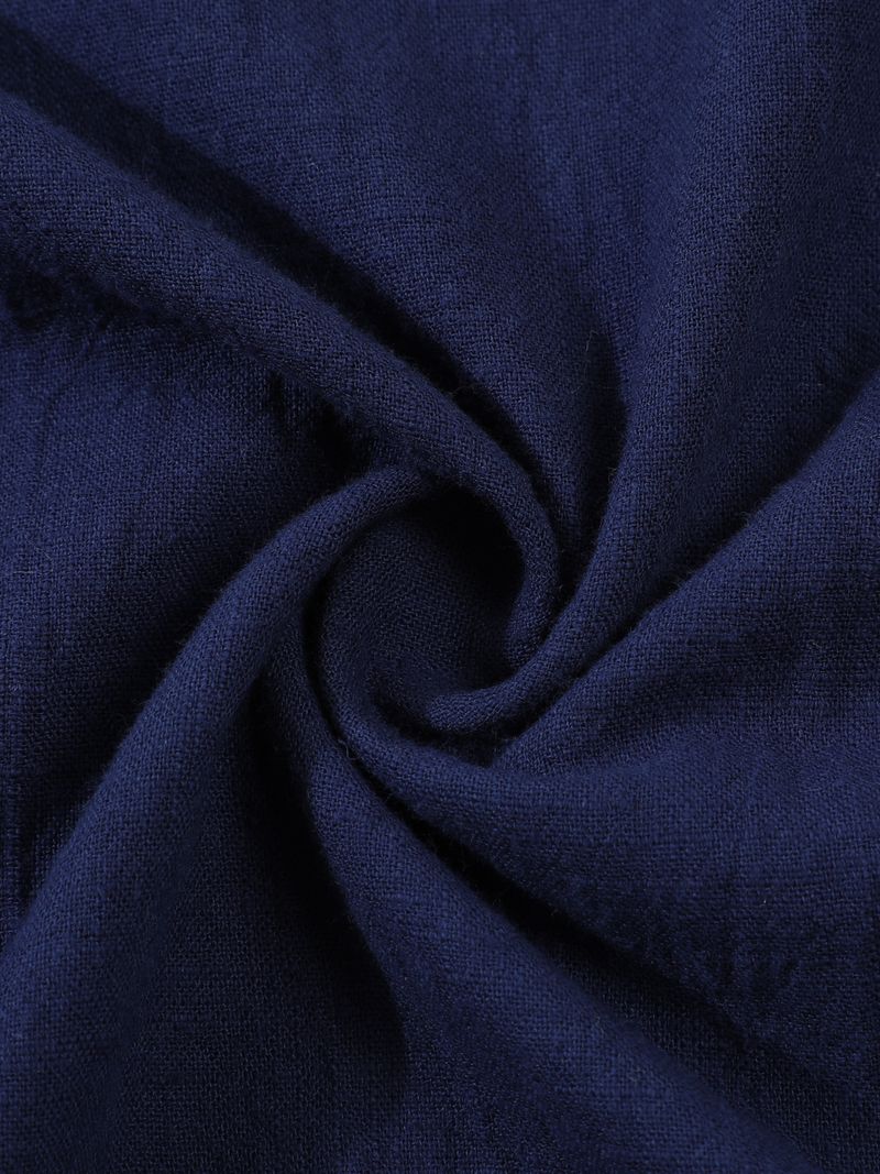 Camicia da uomo a maniche corte in lino e cotone – Collo alto traspirante, vestibilità comoda, casual (S-XXXL, blu navy/bianco/albicocca)_voghion.com