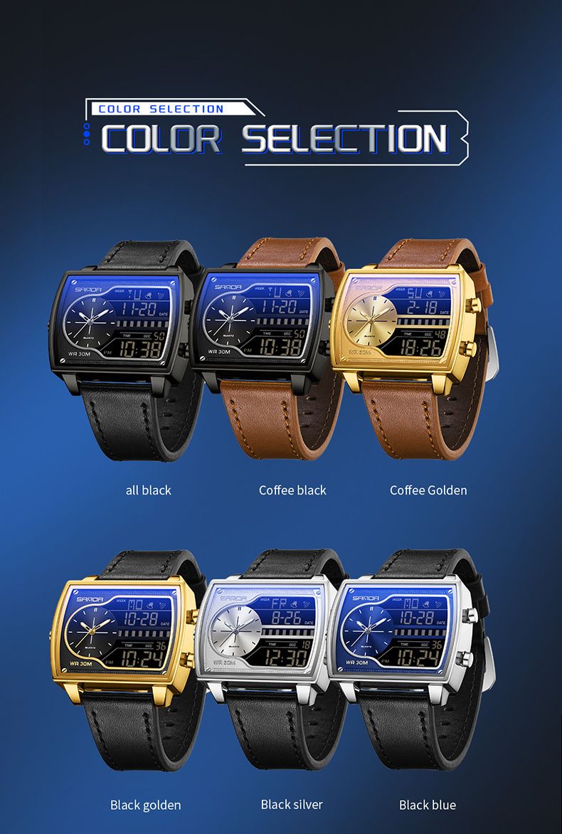 Electronic Quartz Watch Square Cool Teenagers Electronic Watch Multi-functional Chronograph Watch_voghion.com