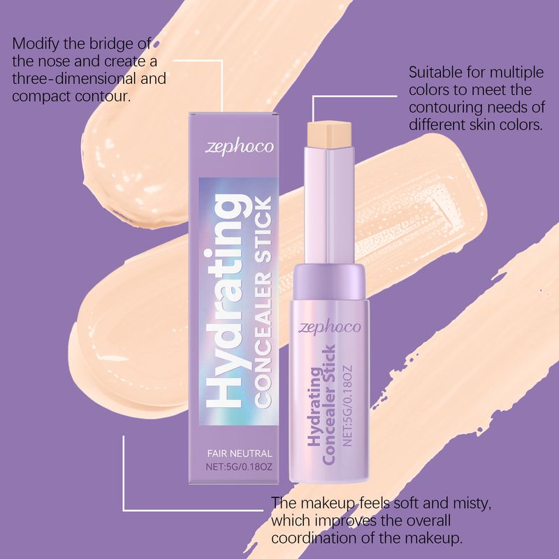 Zephoco Elfenbeinweißer Concealer, natürlich feuchtigkeitsspendend, leicht, für das Gesicht, Highlighter-Kontur, lang anhaltender Make-up-Stick_voghion.com