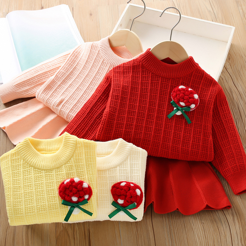Mädchen Pullover 2023 Herbst/Winter Neue Modische Mädchen Baby Candy Wolle Pullover kinder Zwei Stück Set_voghion.com